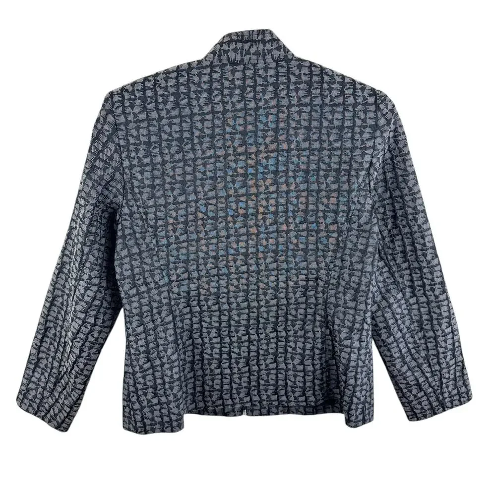 DUE PER DUE Black Gray Full Zip Lined Mock Neck‎ Tapestry Jacket Women's Size L